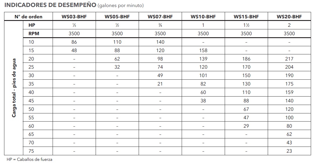 GOULDS 3887 BHF TABLA DE RENDIMIENTOS ECF