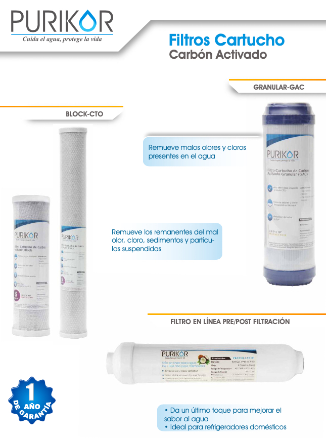 PURIKOR FILTROS CARTUCHOS DE CARBON ACTIVADO